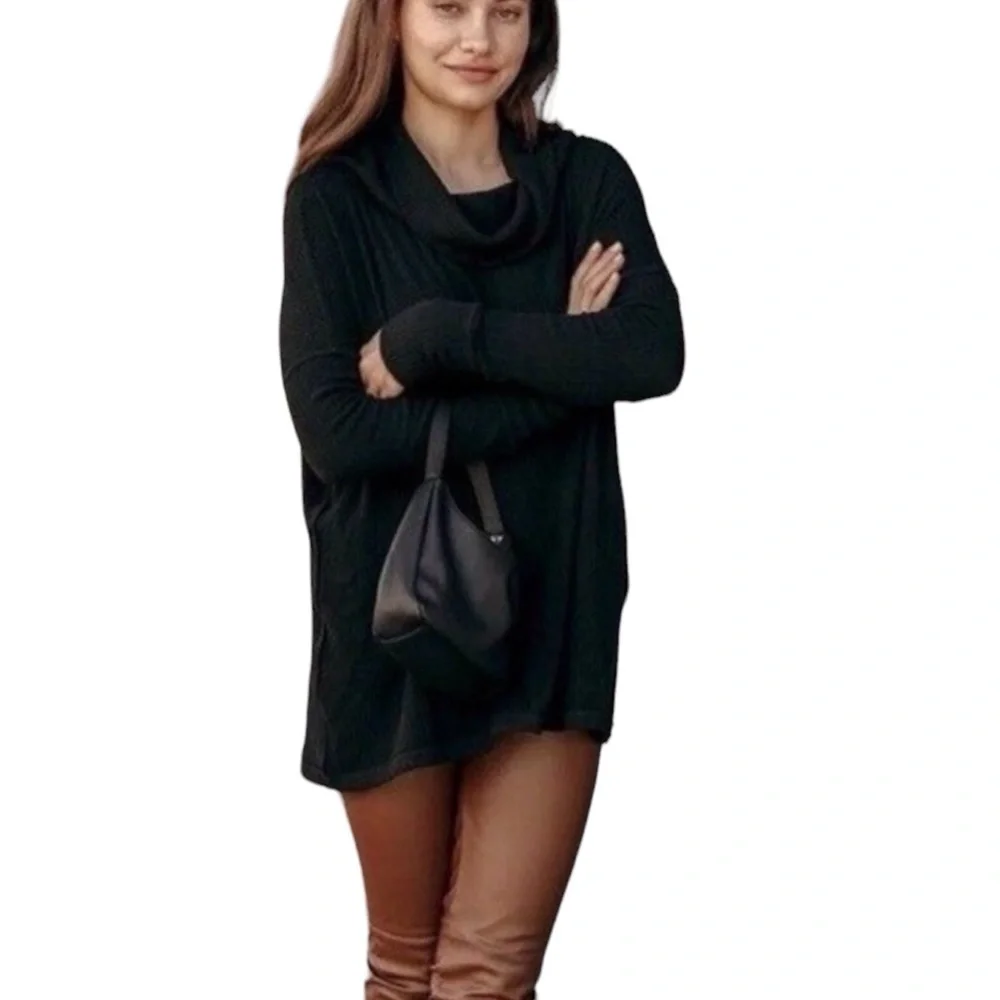 Free People Juicy Long Sleeve Cowl Neck Top Women Color Black Size M
